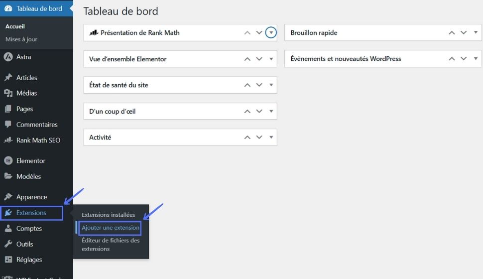 tableau de bord WordPress